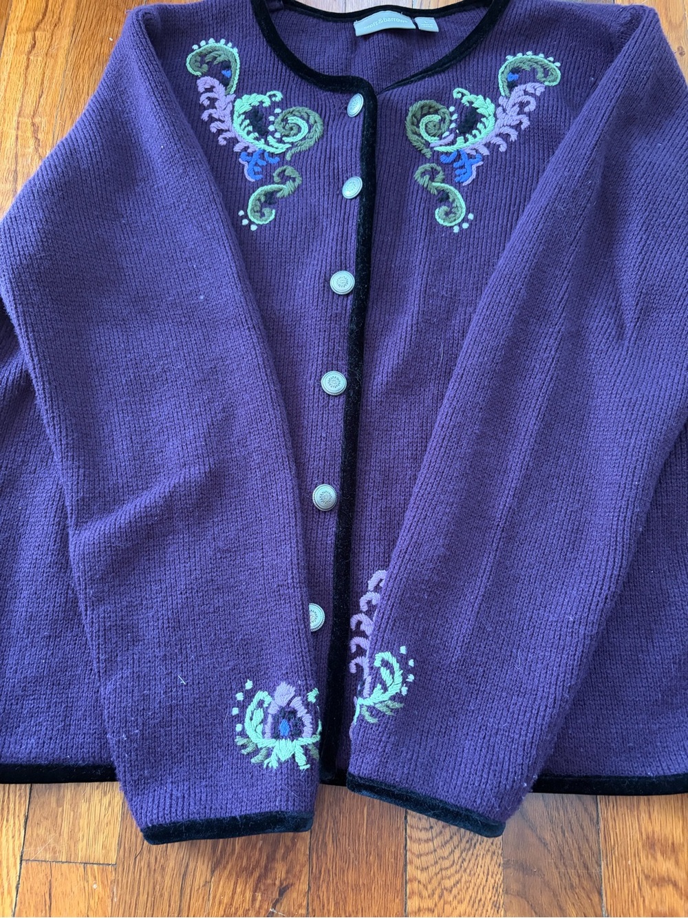 Croft & Barrow Purple Embroidered Cardigan with Green & Lavender Accents - Picture 5 of 12